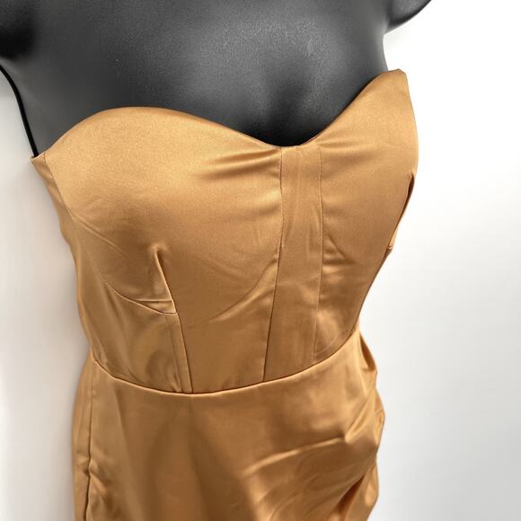 Naked Wardrobe The Statement Gold Bustier Strapless Fitted Dress NEW Women Sz S - Picture 4 of 9